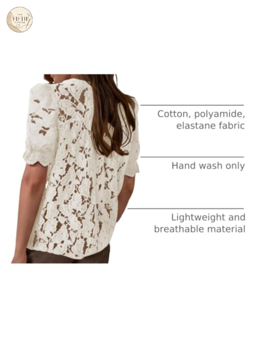 Lace Button Down Blouse with Puff Short Sleeves - Picture 3 of 6